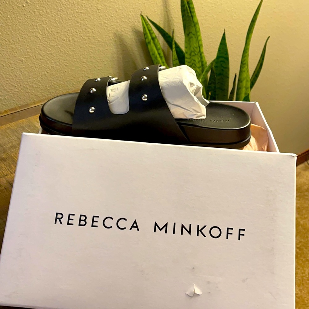 Rebecca Minkoff, Vachel Metallic Buckled Slides